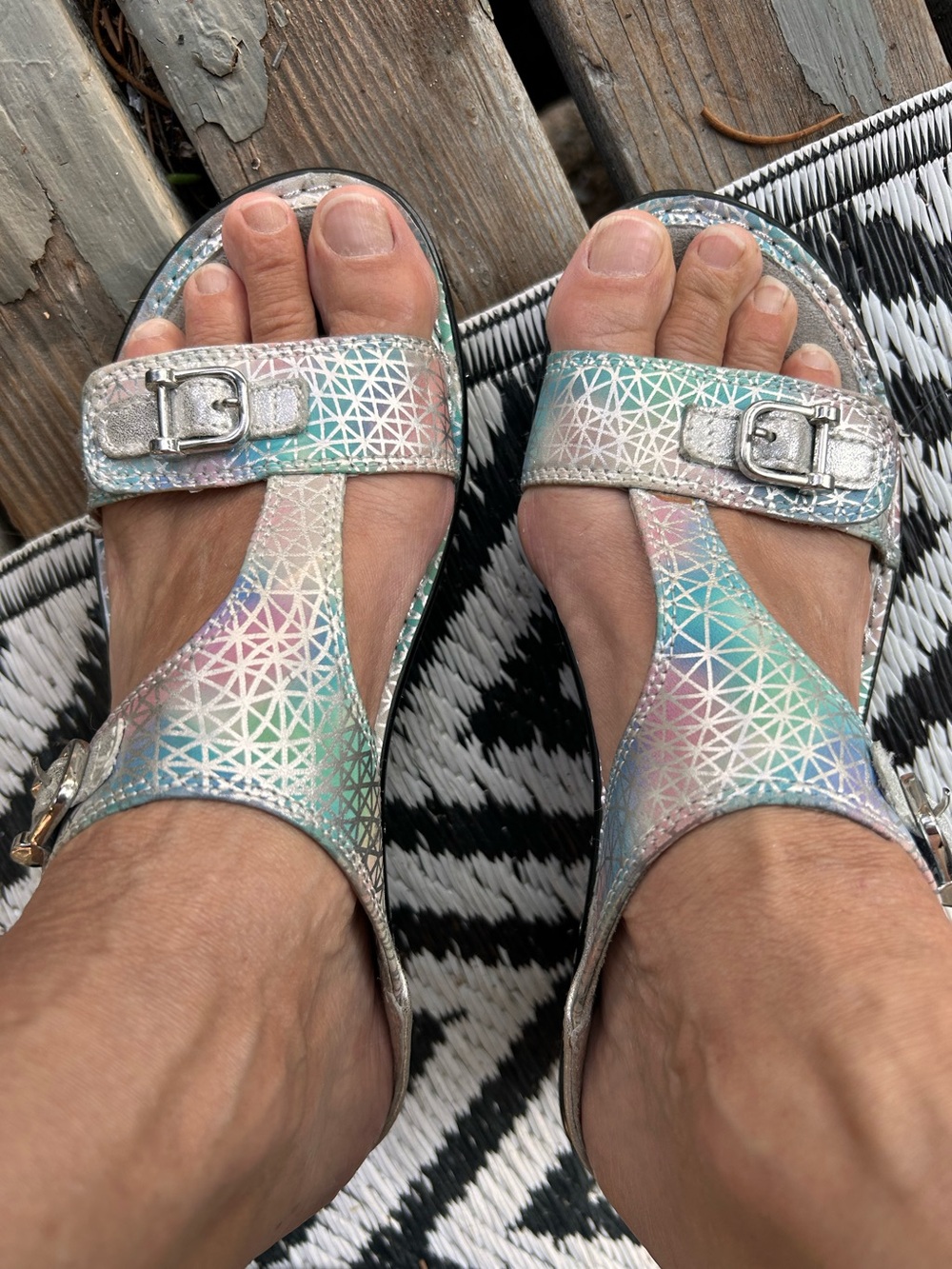 Alegria sandals, pink, and blue open back - Picture 3 of 16